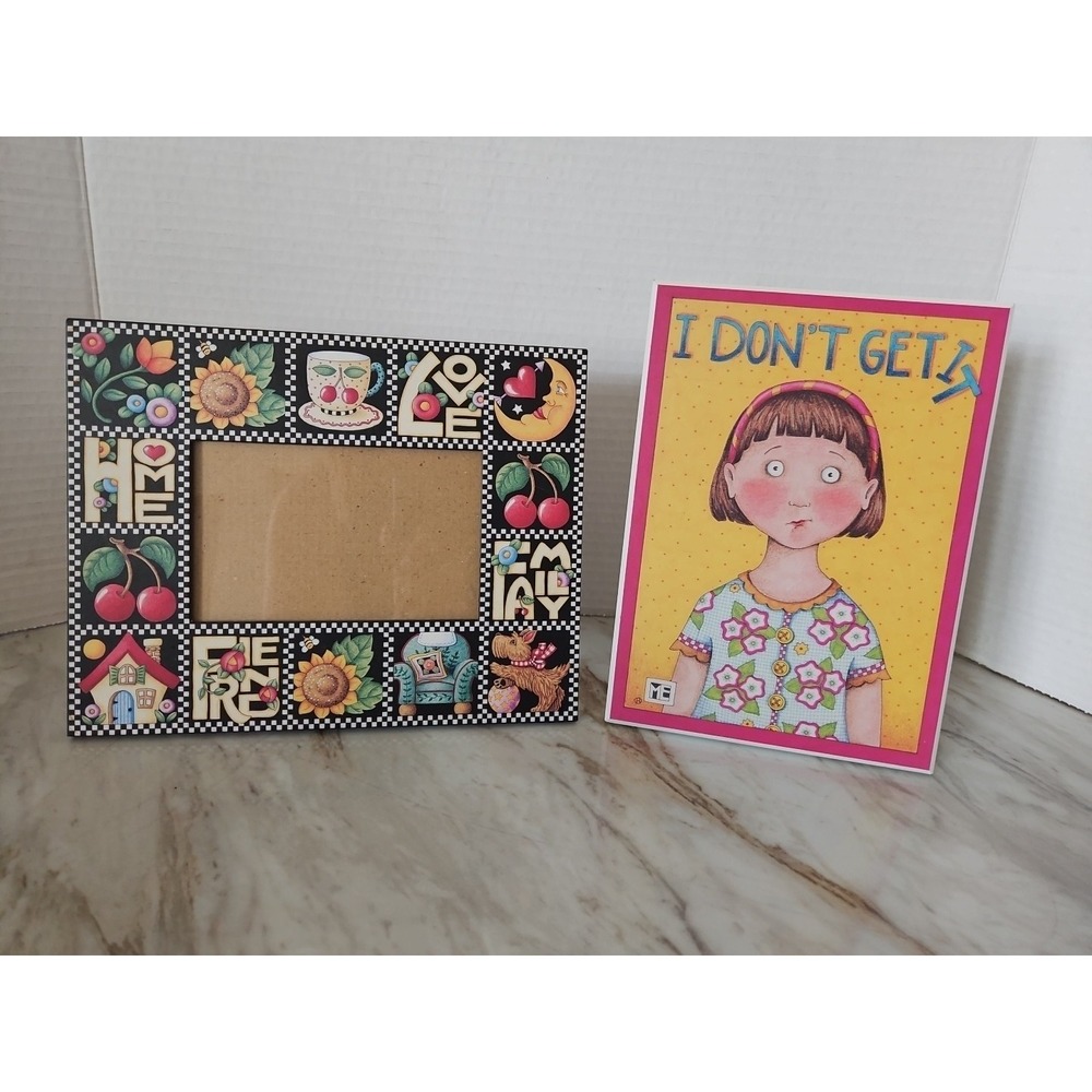 MARY ENGELBREIT Picture Frame Home Love Family Friend Cherries Sunflowers 4x6